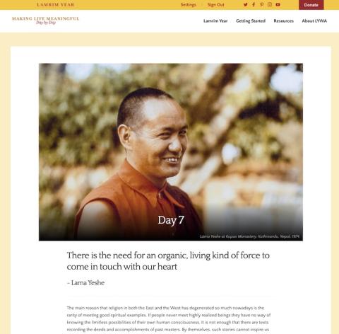 The Lamrim Year Companion website image with a sample page of the site.