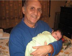 Nicholas Ribush with baby Maitreyi, November 2007.