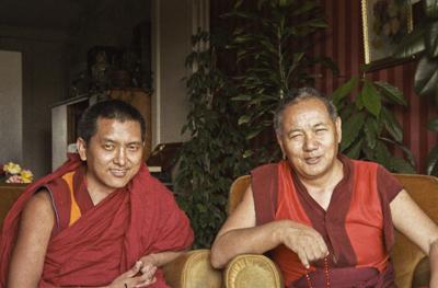 Lama Zopa Rinpoche and Lama Yeshe in Geneva, Switzerland, 1983. Photo: Ueli Minder.