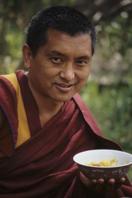 Lama Zopa Rinpoche at Tushita Meditation Centre, Dharamsala, 1987. Photo: Robin Bath.