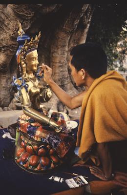  Lama Zopa Rinpoche painting Tara, Kopan Monastery, Nepal, 1976. Photo: Peter Iseli.