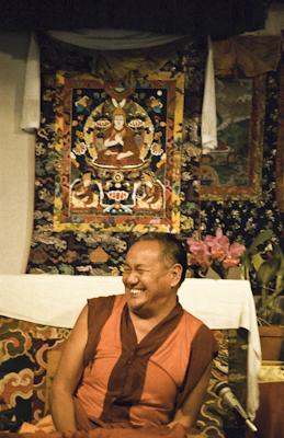 Lama Yeshe teaching at Vajrapani Institute, California, 1983. Photo: Carol Royce-Wilder.