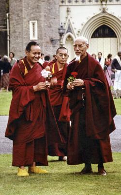 Lama Yeshe, Lama Zopa Rinpoche and Zong Rinpoche, Manjushri Institute, England, 1978.