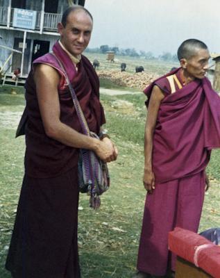 Lama Zopa Rinpoche and Nick Ribush, Bhadrapur, East Nepal, February 22, 1975. Photo: Lama Yeshe.