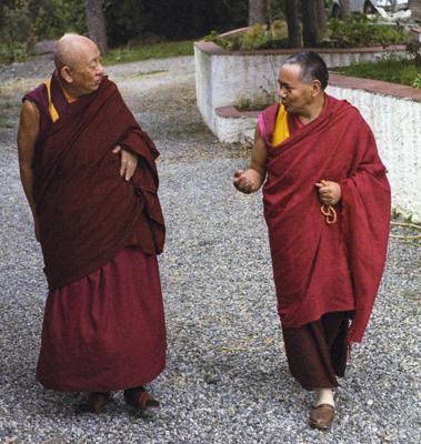 Lama Yeshe with Tsenshap Serkong Rinpoche, Istituto Lama Tzong Khapa, Pomaia, Italy, 1982.