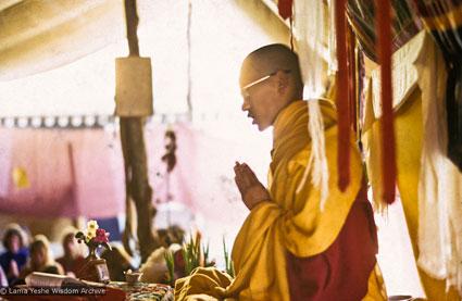 Lama Zopa Rinpoche teaching during the Fifth Meditation Course, Kopan Monastery, Nepal, 1973.