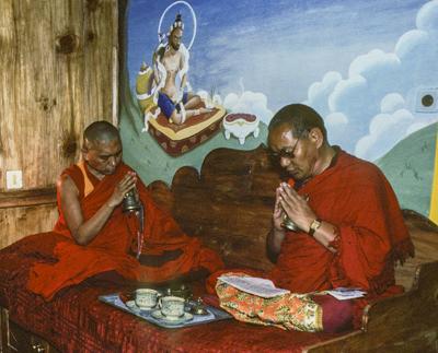 Lamas blessing Wongmo's retreat, 1983