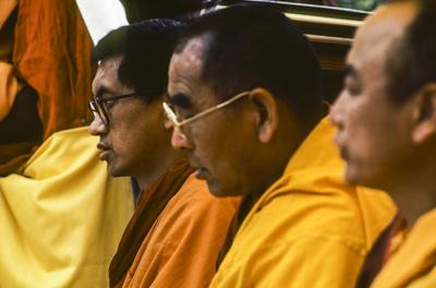 Cremation of Lama Yeshe at Vajrapani Institute, California, March 1984. Photo: Ricardo de Aratanha.