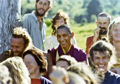 Lama Zopa Rinpoche with students at Chenrezig Institute, Australia, May 25, 1975. Photo: Wendy Finster.  