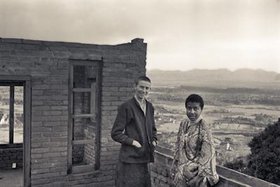 Anila Ann and Max Mathews on the roof of Kopan as the second floor is in progress, 1972.