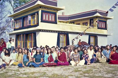 Lama Zopa Rinpoche in a group photo from the Fourth Kopan Course, spring, 1973.