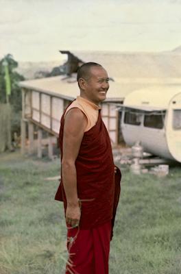 Lama Yeshe during the month-long course at Chenrezig Institute, Australia, May 1975.