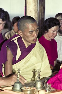 Lama Zopa Rinpoche doing puja at Chenrezig Institute, Australia, May 1975.