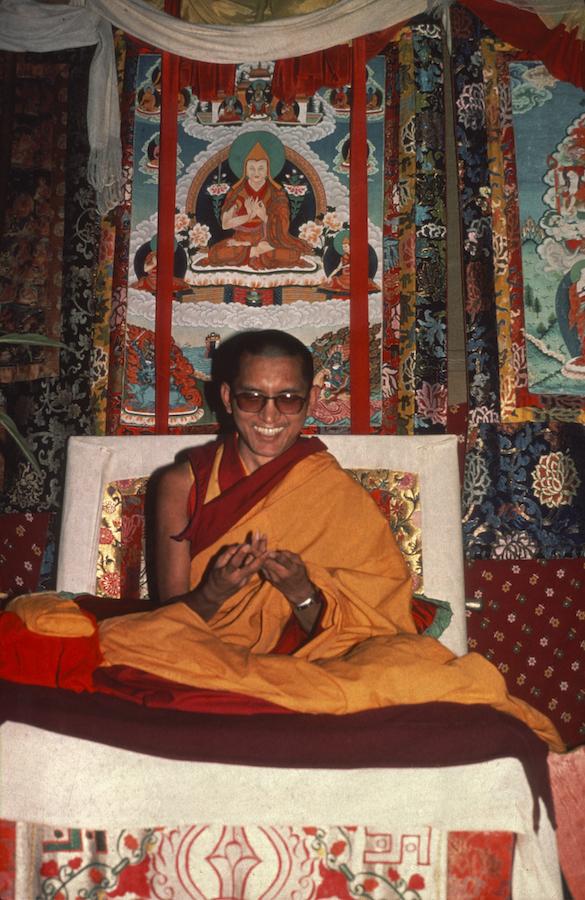 Lama Zopa Rinpoche teaching at the 11th Kopan Course, Kopan Monastery, Nepal, 1978. Photo: Robin Bath.