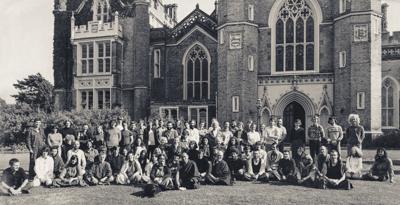 Lama Yeshe with students at Manjushri Institute, England, 1977.