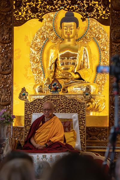 Lama Zopa Rinpoche teaching at Kopan Monastery, Nepal, December 2019. Photo: Harald Weichhart.
