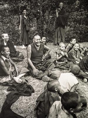 Lama Yeshe and the Mount Everest Centre boys enjoying a picnic at the Hindu water gardens, Kathmandu, Nepal, 1979.