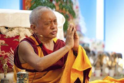 Lama Zopa Rinpoche at Maitripa College, 2010. Photo by Marc Sakamoto.