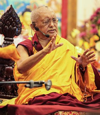 Lama Zopa Rinpoche teaching in Singapore, 2010. Photo: Tan Seow Kheng.