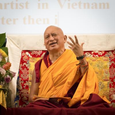 Lama Zopa Rinpoche at the Light of the Path Retreat, USA, 2014. Photo: Roy Harvey.