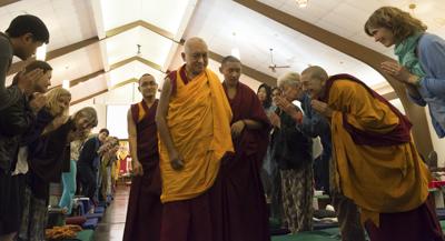 Lama Zopa Rinpoche at Light of the Path retreat in North Carolina, Spring 2014. Photo by Roy Harvey.