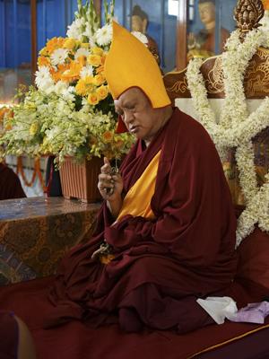 Lama Zopa Rinpoche at Sera Je Monastery, India, December 2013.