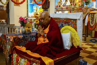 Lama Zopa Rinpoche at Sera Je Monastery, Mysore, India, 2013-2014. Photo: Bill Kane. 