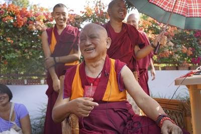 Lama Zopa Rinpoche at Sera Je Monastery, Mysore, India, 2013-2014. Photo: Bill Kane. 