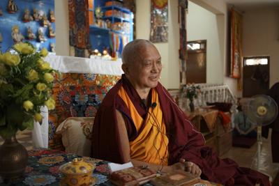 Lama Zopa Rinpoche at Sera Je Monastery, Mysore, India, 2013-2014. Photo: Bill Kane. 