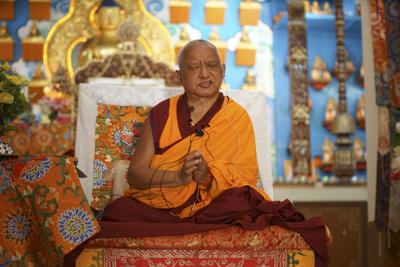 Lama Zopa Rinpoche at Sera Je Monastery, Mysore, India, 2013-2014. Photo: Bill Kane. 