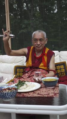 Lama Zopa Rinpoche in LYWA&#039;s back yard, Lincoln, Massachusetts, 2010. 