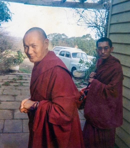Lama Yeshe and Lama Zopa Rinpoche in Olinda, Australia, 1976. Photo courtesy: Sue Clarkson.