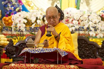 Lama Zopa Rinpoche at Amitabha Buddhist Centre, Singapore, 2016. Photo: Bill Kane.