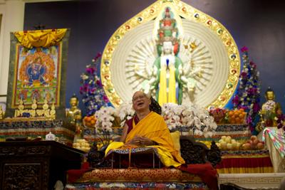 Lama Zopa Rinpoche at Amitabha Buddhist Centre, Singapore, 2016. Photo: Bill Kane.