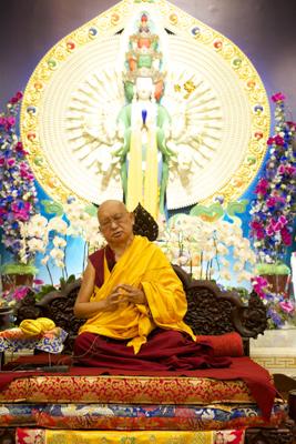 Lama Zopa Rinpoche at Amitabha Buddhist Centre, Singapore, 2016. Photo: Bill Kane.