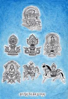 Seven emblems, a set of auspicious symbols found in Tibetan Buddhism. Artist unknown.