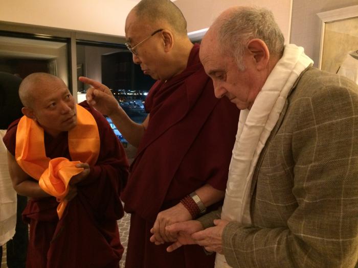 His Holiness the Dalai Lama with Geshe Tenley and Nick Ribush, Boston, MA March 2016.