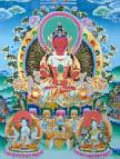 Painting of Amitayus with Namgyalma and White Tara at the bottom.