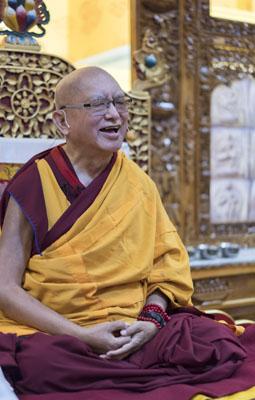 Lama Zopa Rinpoche teaching at Kopan Monastery, Nepal, November 2019. Photo: Lobsang Sherab.