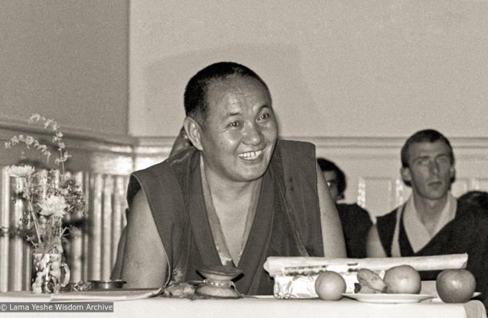 Lama Yeshe teaching at Manjushri Institute, England, 1976.