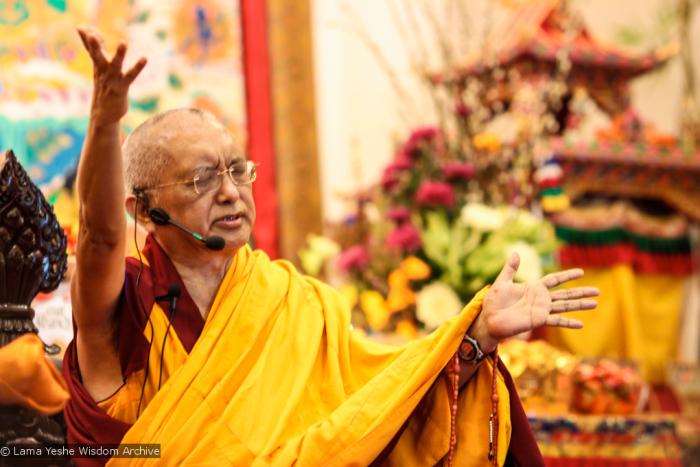 Lama Zopa Rinpoche teaching in Singapore, 2010. Photo: Tan Seow Kheng.