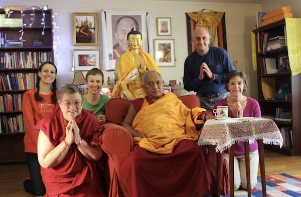 Lama Zopa Rinpoche with staff at LYWA office, Lincoln, MA, October 2012.