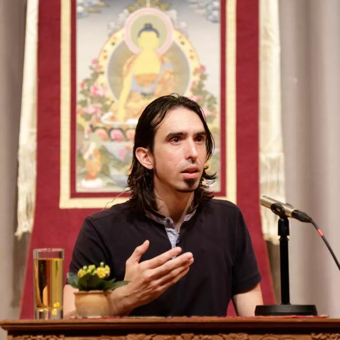 Tenzin Ösel Hita giving a talk at Aryatara Institute, Germany, February 2017. Photo by Hermann Wittekopf.