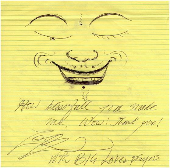 Handwritten message of thanks and illustration by Lama Zopa Rinpoche.