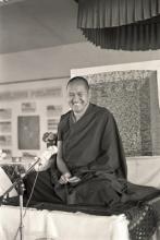 Lama Yeshe teaching at Chenrezig Institute, Australia, 1976.  