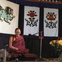 Lama teaching at Kosmos Centre, 1980