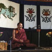 Lama teaching at Kosmos Centre, 1980