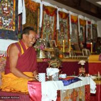 Lama Yeshe teaching at Vajrapani Institute, Boulder Creek, California, 1983.