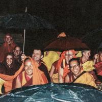 Puja at the Bodhgaya stupa with the lamas, 1982
