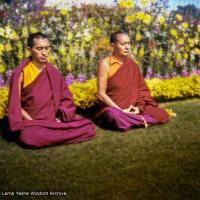 Rinpoche and Lama meditating, Delhi,1975